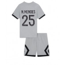 Paris Saint-Germain Nuno Mendes #25 Bortedraktsett Barn 2022-23 Kortermet (+ korte bukser)